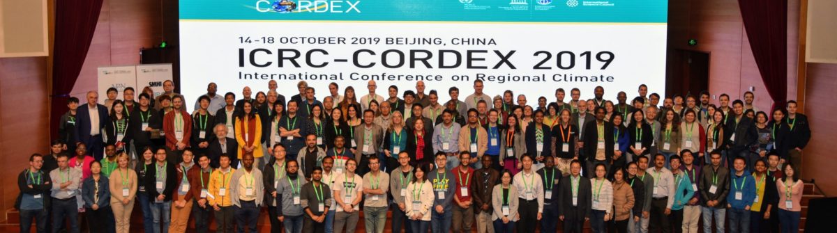 Many of the participants at the ICRC-CORDEX2019 in Beijing gathered at the stage for a group photo