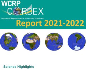 WCRP CORDEX logo Report 2021-2022 and a picture with 4 globes.